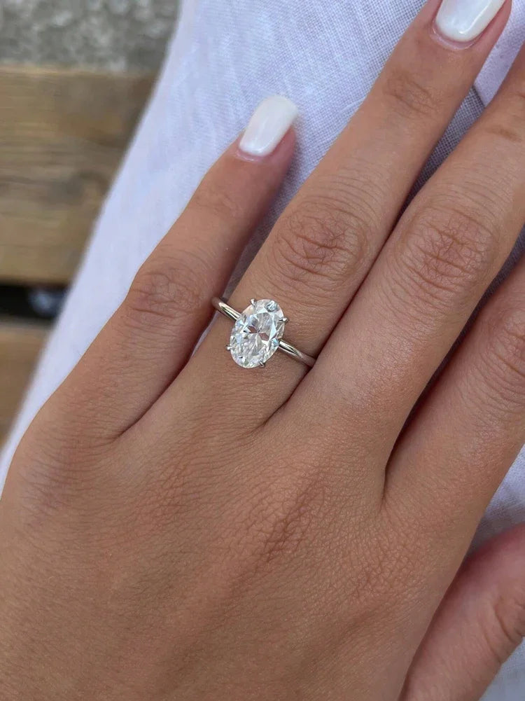 925 Sterling Silver Zircon Oval Stone Ring – Women’s Engagement & Wedding Jewelry