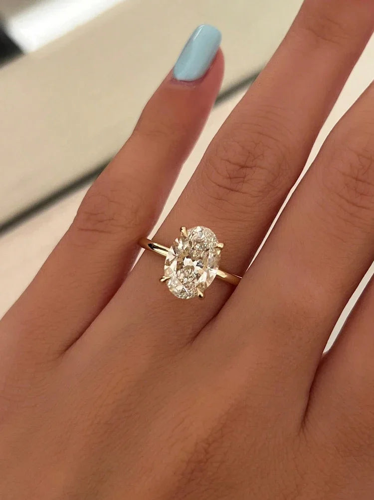 925 Sterling Silver Zircon Oval Stone Ring – Women’s Engagement & Wedding Jewelry