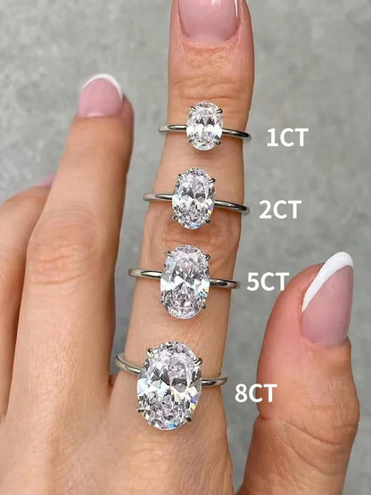 925 Sterling Silver Zircon Oval Stone Ring – Women’s Engagement & Wedding Jewelry