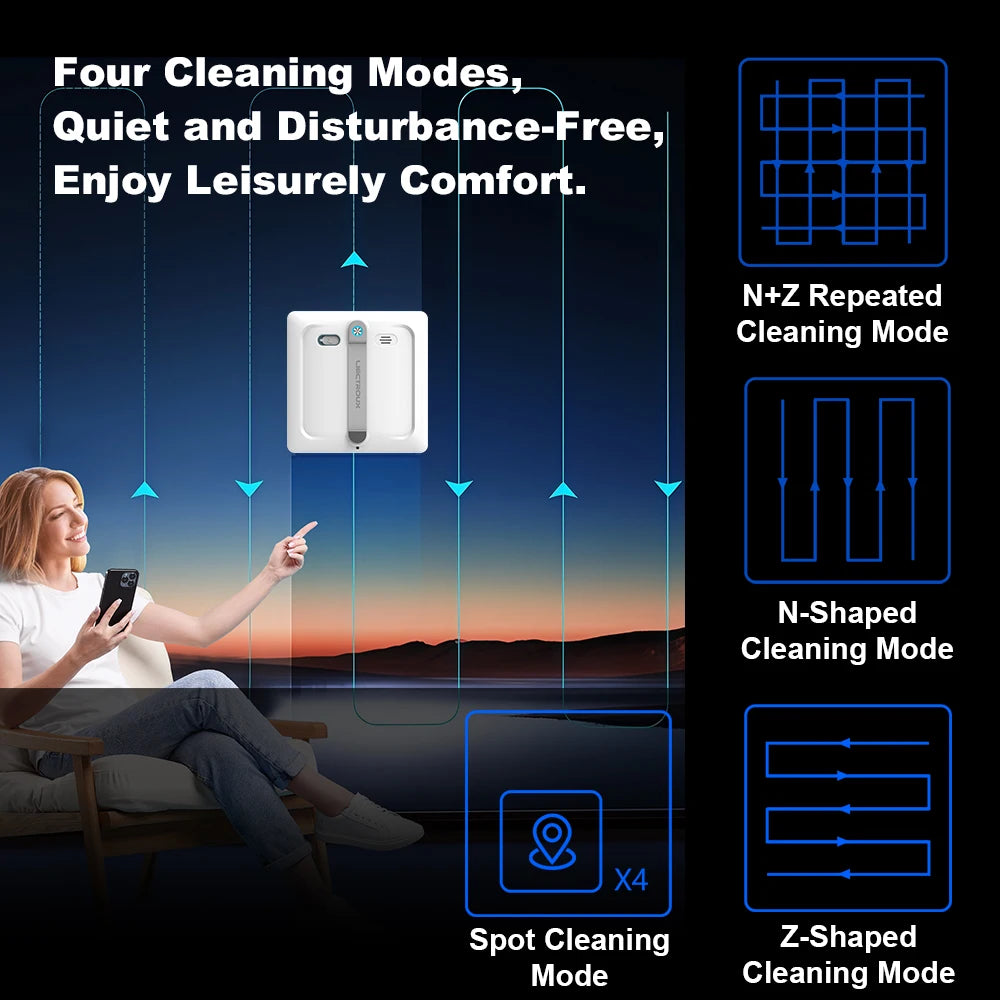 2026 Window Cleaning Robot Liectroux S9, 2 Roller Brushes,6-Way Water Pump Spray,10000Pa Suction,4 Corner Brushes,App Control