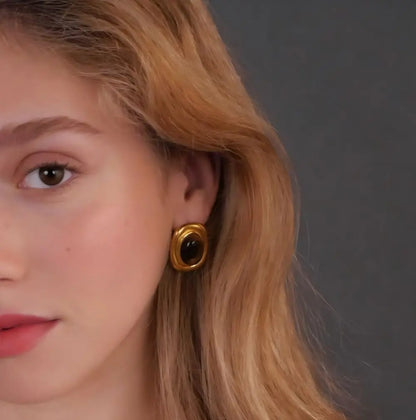 Tiger-Eye Natural Stone Earrings – 18K Gold Plated Stainless Steel, Waterproof