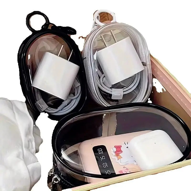 Mini Portable Clear Zipper Storage Bag Space-Saving Organizer with Keychain Loop for Earphones Chargers Versatile Travel Accessory