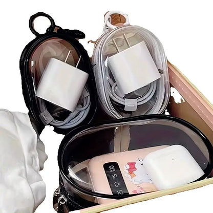 Mini Portable Clear Zipper Storage Bag Space-Saving Organizer with Keychain Loop for Earphones Chargers Versatile Travel Accessory