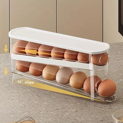 Bilayer Fridge Egg Storage Box Automatic Rolling Eggs Holder Rack Ladder Style Refrigerator Eggs Dispenser Egg Organizer Holder