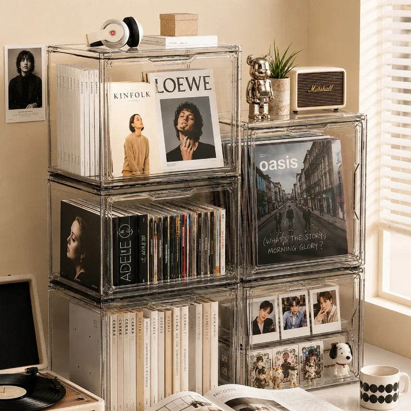 Transparent Storage Box Organizer Bookshelf Album CD Desktop Dustproof Display Cabinet Figures Acrylic Box Blind Box Showcase