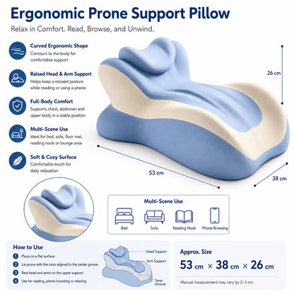 Multifunctional Memory Foam Prone Reading Pillow Relieve Neck Arm Fatigue Removable Headrest Anti-Slip Ideal for Bed Reading Wat