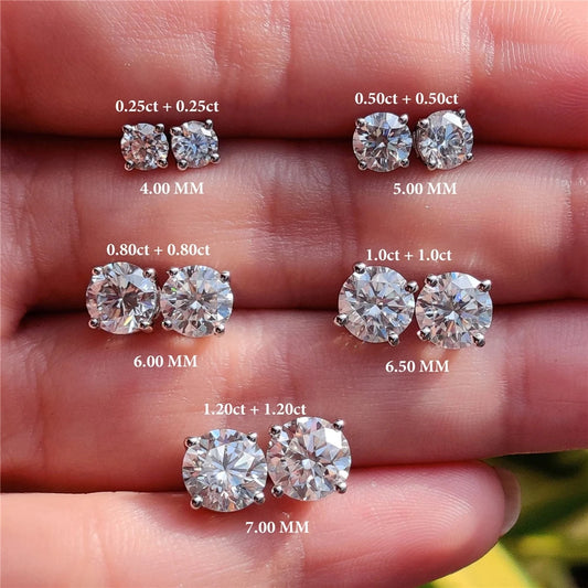CANNER Moissanite Stud Earrings – 0.5 to 1.2 Carat D Color, 925 Sterling Silve