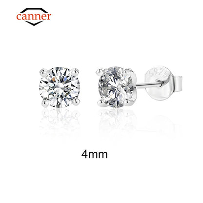 CANNER Moissanite Stud Earrings – 0.5 to 1.2 Carat D Color, 925 Sterling Silve 