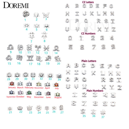 DOREMI Personalized Charms Slide Bangle – English Letters, 12 Birthstone Charms, Heart & Star Design, Customizable Bangle