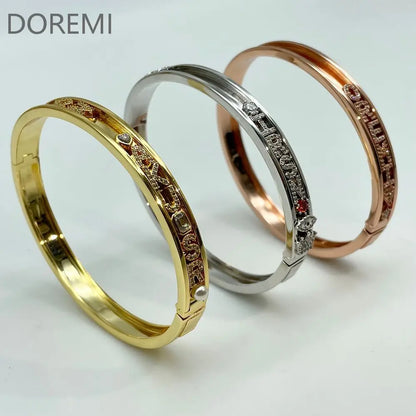DOREMI Personalized Charms Slide Bangle – English Letters, 12 Birthstone Charms, Heart & Star Design, Customizable Bangle