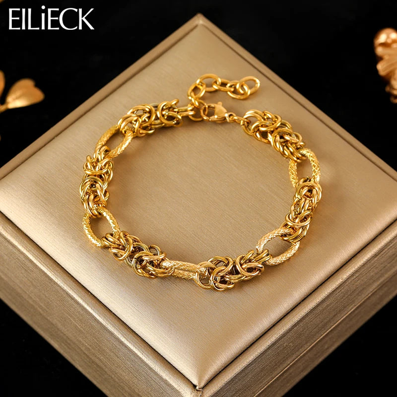 EILIECK 316L Stainless Steel Twisted Bracelet – 18K Gold Plated Wrist Chain, Waterproof Trendy Bangle for Women