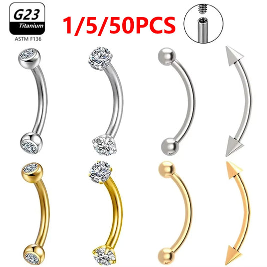 G23 Titanium Eyebrow Piercing Jewelry with Zircon – 1/5/50pcs Wholesale