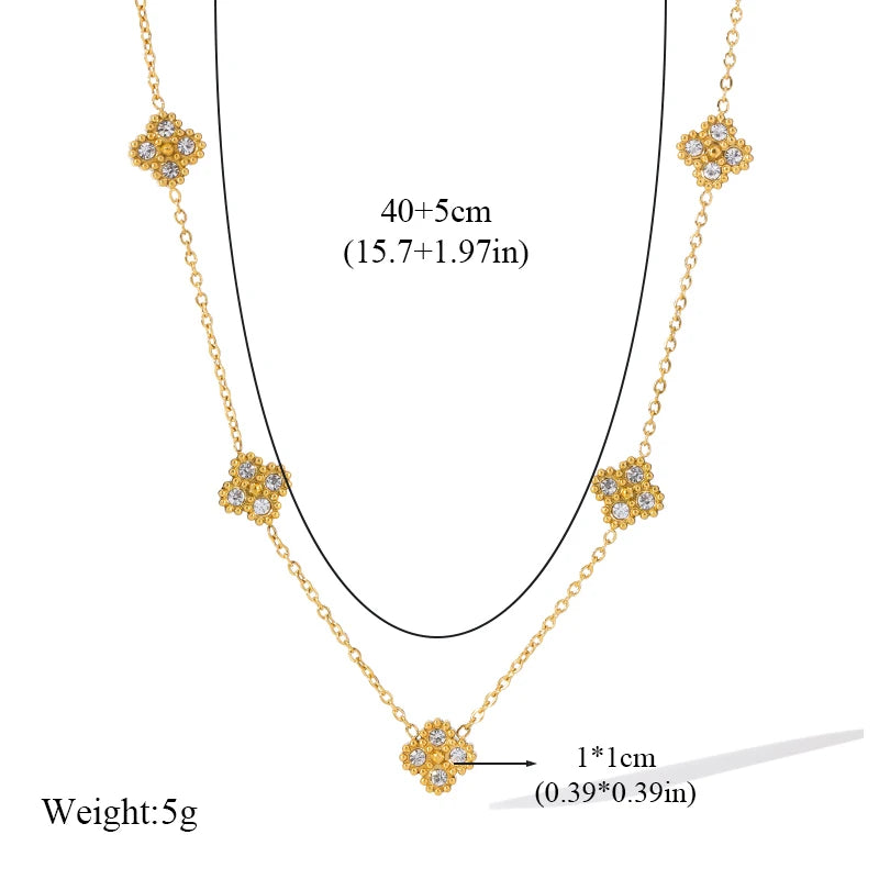 GANEMLY Clover Flower Zircon Necklace – 316L Stainless Steel Waterproof