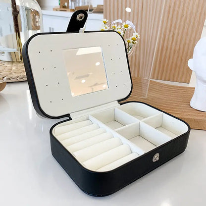 New Leather Portable Jewelry Box – Double Layer, Holds 68 Earrings