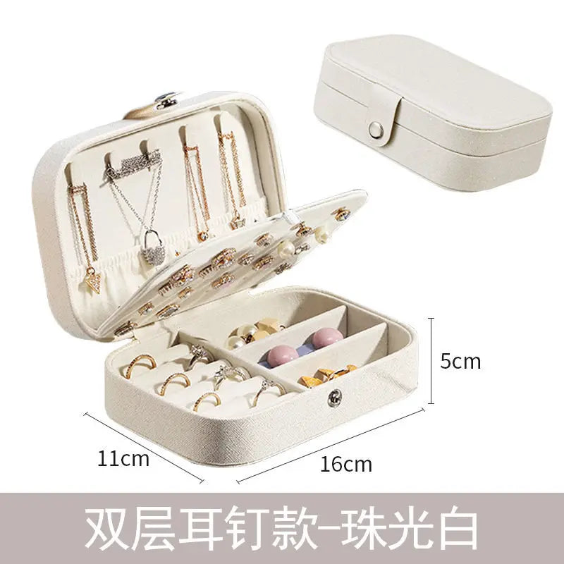 New Leather Portable Jewelry Box – Double Layer, Holds 68 Earrings