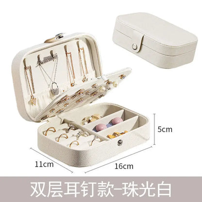 New Leather Portable Jewelry Box – Double Layer, Holds 68 Earrings