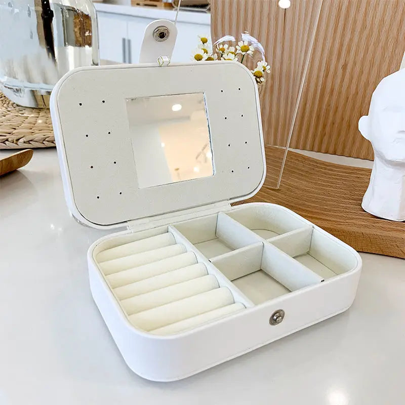 New Leather Portable Jewelry Box – Double Layer, Holds 68 Earrings