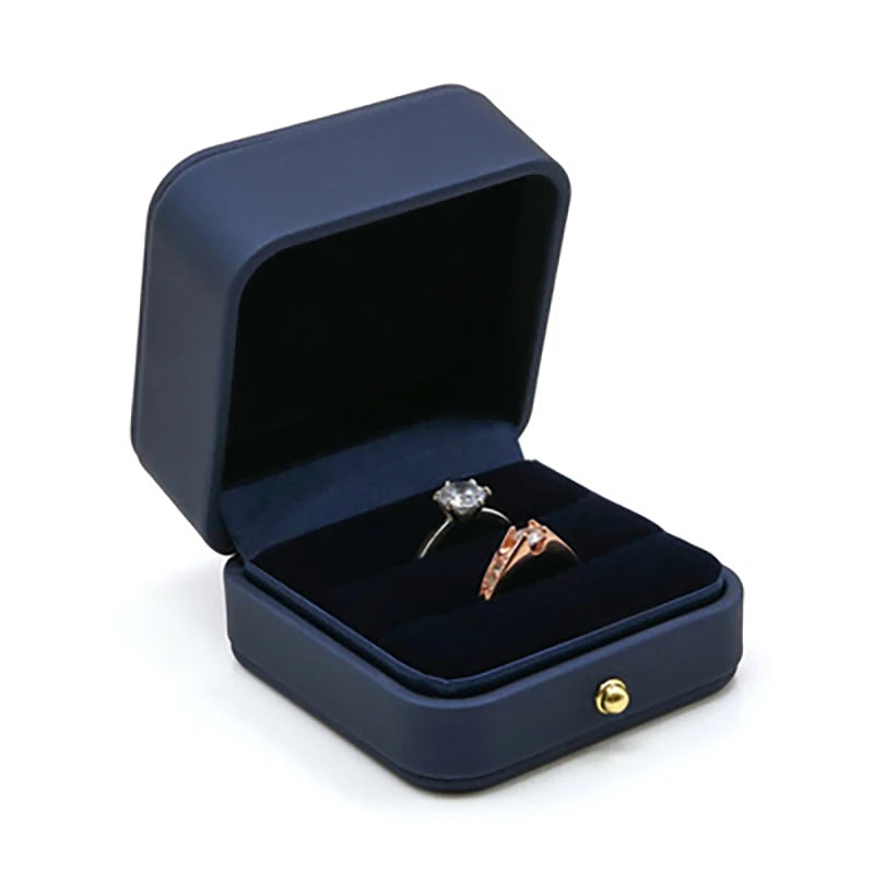 Vintage Double Slots Ring Jewelry Box – PU Leather Storage Case for Wedding, Engagement, & Gift