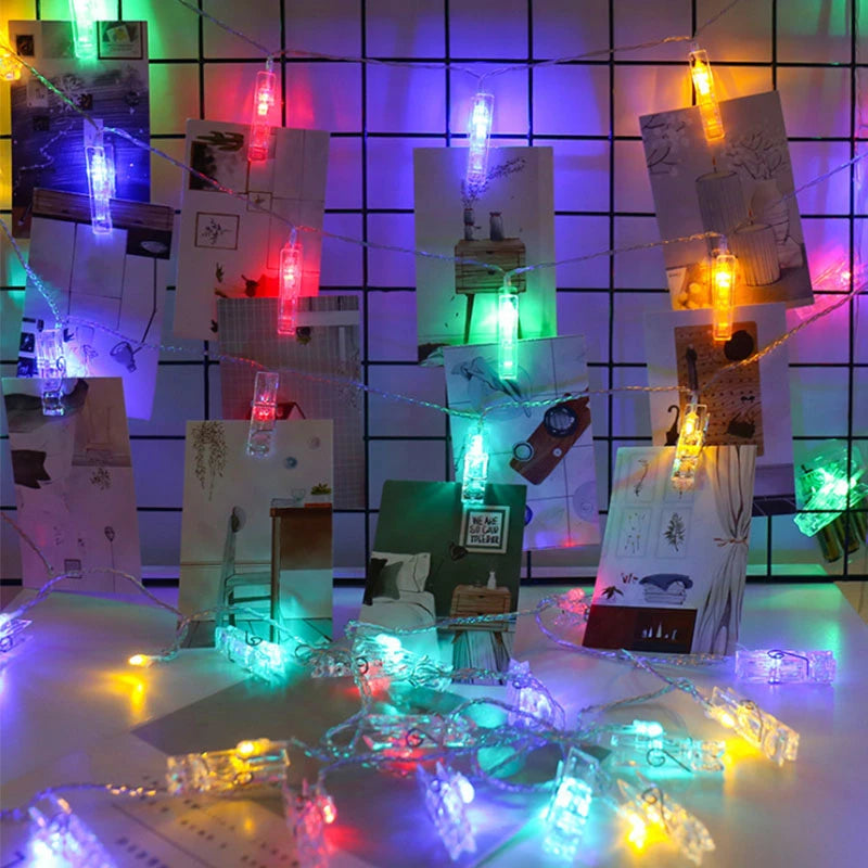 LED Card Picture Photo Clips Bright Fairy String Lights 3M 6M 10M Wedding Mariage Party Light Valentine's Day Wall Decoration