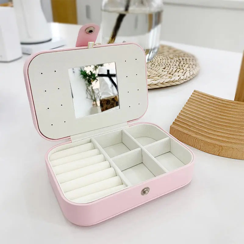 New Leather Portable Jewelry Box – Double Layer, Holds 68 Earrings
