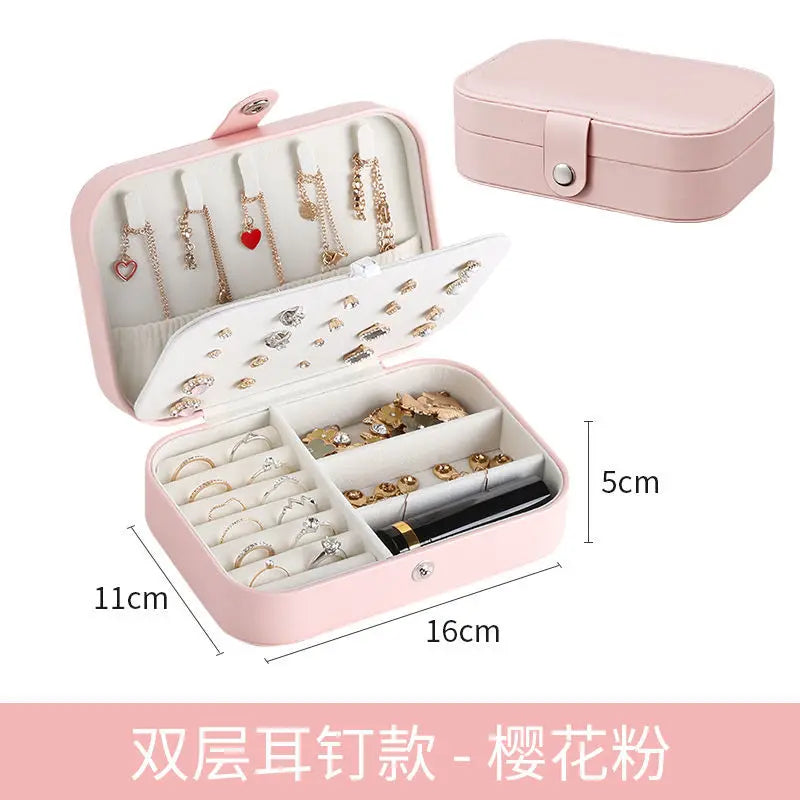 New Leather Portable Jewelry Box – Double Layer, Holds 68 Earrings