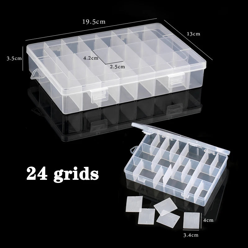 Plastic Jewelry Box – Adjustable 10/15/24 Compartment Slot Organizer