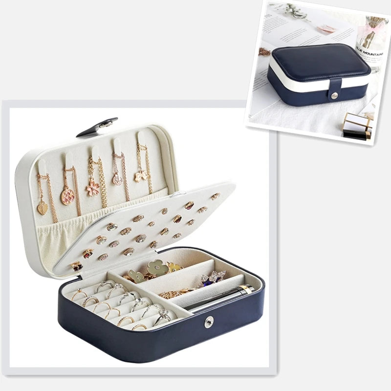 New Leather Portable Jewelry Box – Double Layer, Holds 68 Earrings