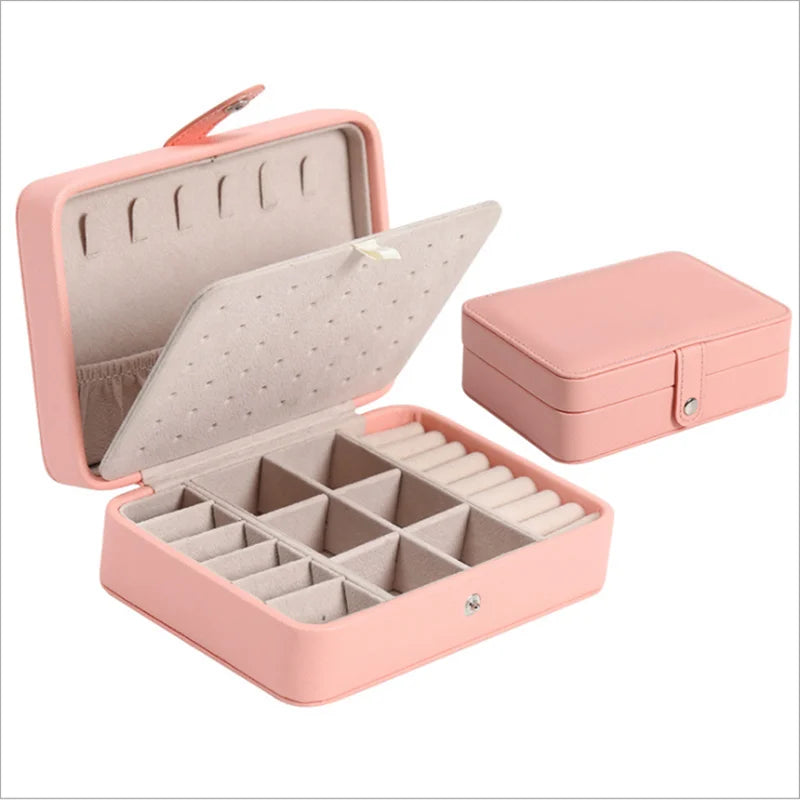 New Leather Portable Jewelry Box – Double Layer, Holds 68 Earrings