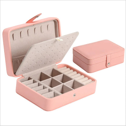 New Leather Portable Jewelry Box – Double Layer, Holds 68 Earrings