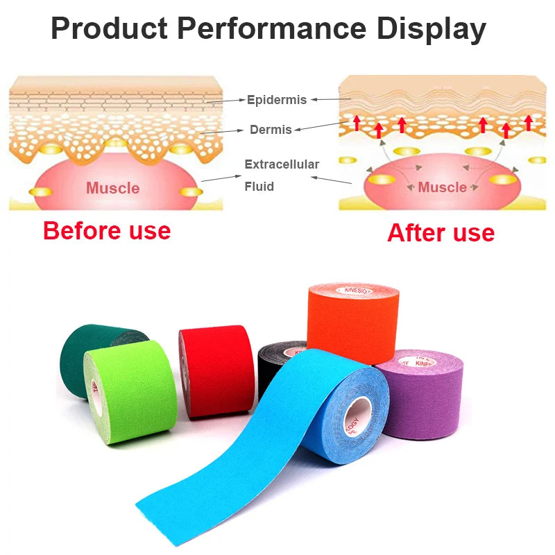 2.5cm/5cm Kinesiology Tape Athletic Bands 5m Sport Recovery Strapping Gym Waterproof Tennis Muscle Pain Relief Knee Bandage