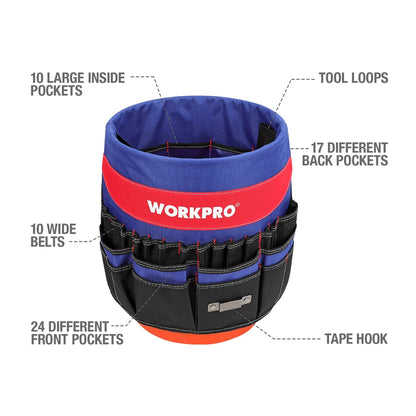 WORKPRO 5 Gallon Bucket Tool Organizer Bucket Boss Tool Bag with 51 Pockets Fits to 3.5-5 Gallon Bucket (Tools Excluded)