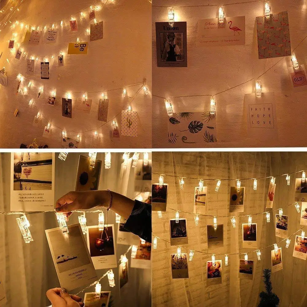 LED Card Picture Photo Clips Bright Fairy String Lights 3M 6M 10M Wedding Mariage Party Light Valentine's Day Wall Decoration