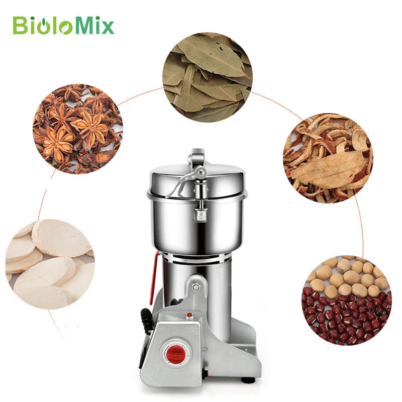 BioloMix Dry Food Grinder Mill 800g 700g - Grain Spice Herb Cereal Coffee Grinder Gristmill for Flour Powder Crushing