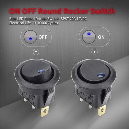 DaierTek 20mm Round Rocker Toggle Switch Shell Housing 12V LED ON OFF for Car Truck Golf Cart Dash Panel Blue Red Green Lighted