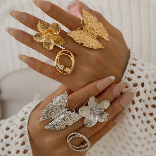Ingemark Boho Butterfly & Flower Rings for Women – Adjustable Vintage Fashion Jewelry