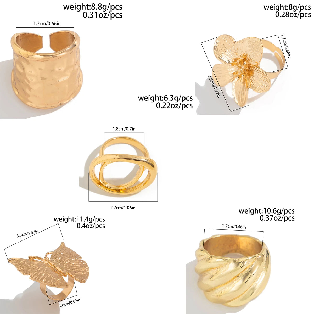 Ingemark Boho Butterfly & Flower Rings for Women – Adjustable Vintage Fashion Jewelry