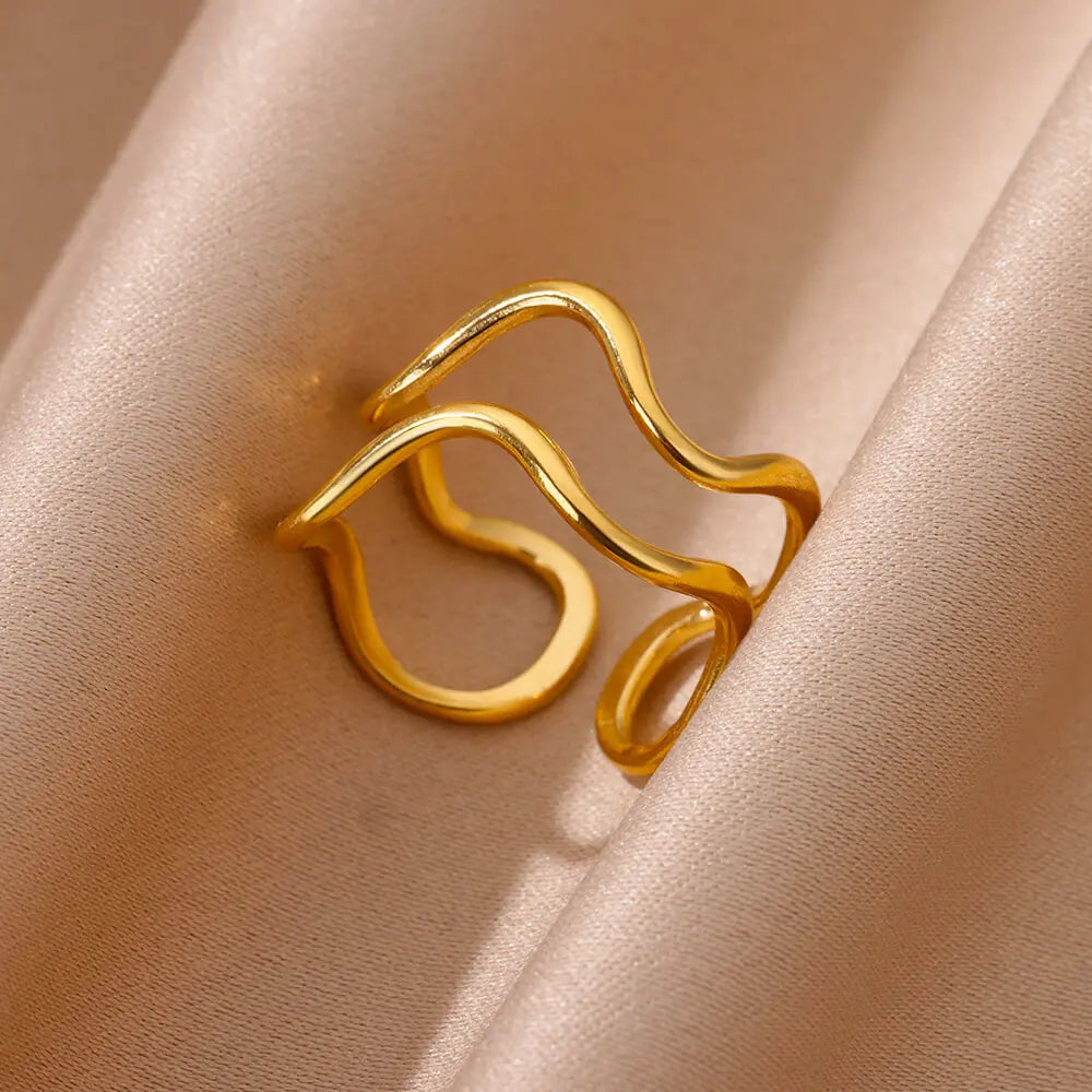 Irregular Geometric Chunky Opening Ring for Women – 18K Gold Plated Stainless Steel Wedding Jewelry, Waterproof