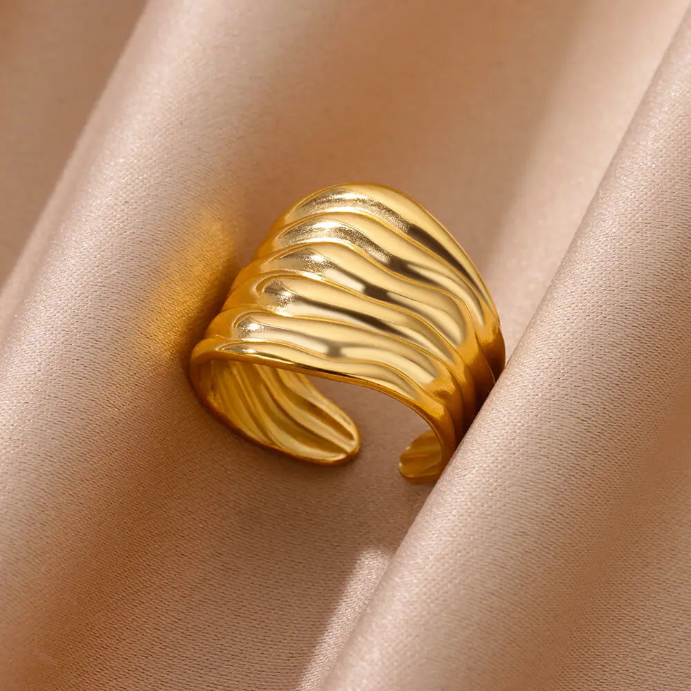 Irregular Geometric Chunky Opening Ring for Women – 18K Gold Plated Stainless Steel Wedding Jewelry, Waterproof