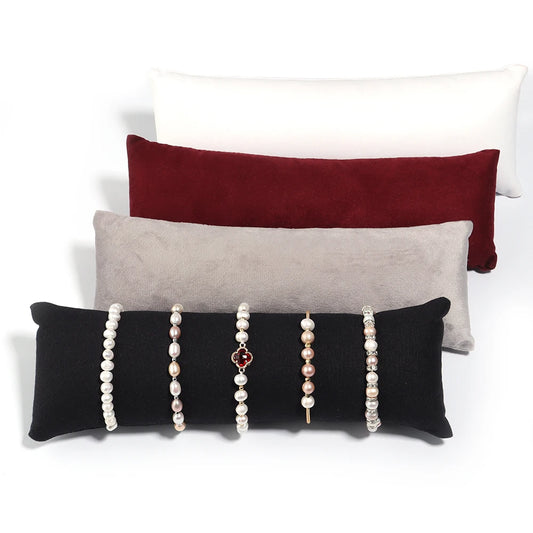 Jewelry Pillow Stand Velvet PU Leather Holder Organizer – Bracelet, Bangle, Anklet & Watch Display Photography Prop
