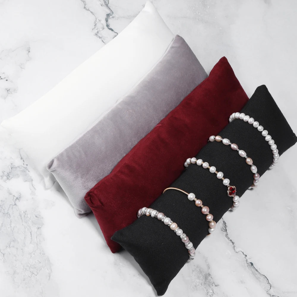Jewelry Pillow Stand Velvet PU Leather Holder Organizer – Bracelet, Bangle, Anklet & Watch Display Photography Prop