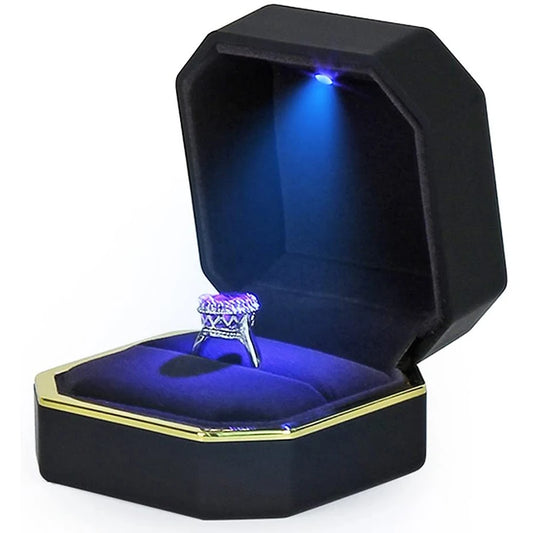 LED Jewelry Ring Box – Luxury Velvet Pendant & Necklace Display with Light for Proposal & Engagement