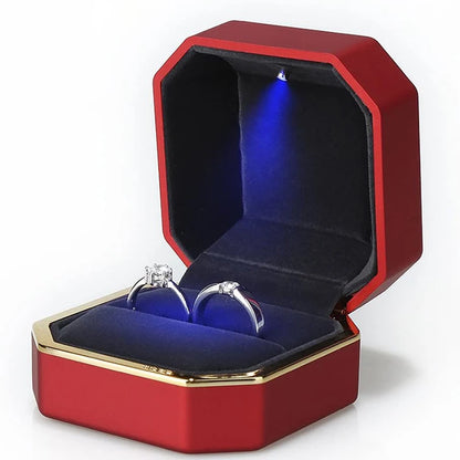 LED Jewelry Ring Box – Luxury Velvet Pendant & Necklace Display with Light for Proposal & Engagement