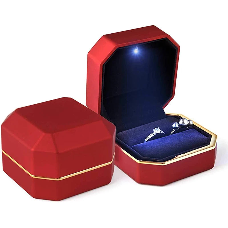 LED Jewelry Ring Box – Luxury Velvet Pendant & Necklace Display with Light for Proposal & Engagement