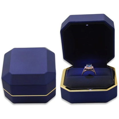 LED Jewelry Ring Box – Luxury Velvet Pendant & Necklace Display with Light for Proposal & Engagement