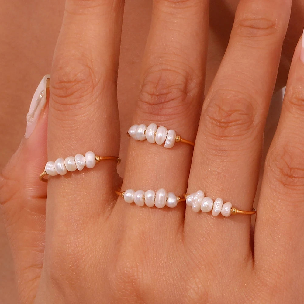 La. Muses Elegant Freshwater Pearl Stainless Steel Ring – 18K Gold Plated, Waterproof Fashion Ring for Women