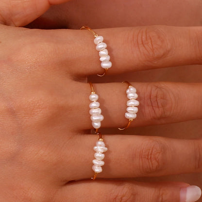 La. Muses Elegant Freshwater Pearl Stainless Steel Ring – 18K Gold Plated, Waterproof Fashion Ring for Women
