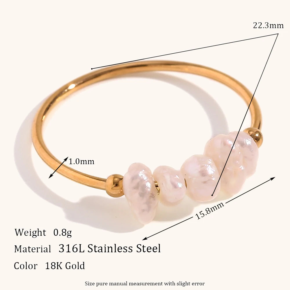 La. Muses Elegant Freshwater Pearl Stainless Steel Ring – 18K Gold Plated, Waterproof Fashion Ring for Women