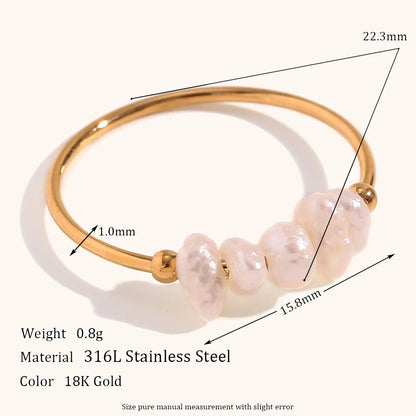 La. Muses Elegant Freshwater Pearl Stainless Steel Ring – 18K Gold Plated, Waterproof Fashion Ring for Women