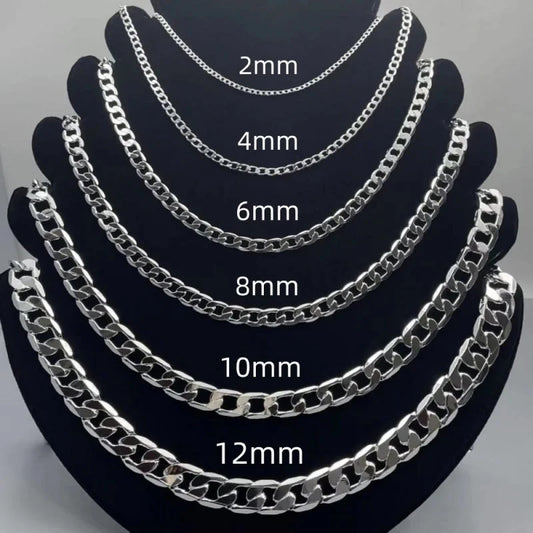Men’s 925 Sterling Silver Necklace – 2mm to 12mm, 40–75cm Chain with Lobster Clasp, Unisex Fine Jewelry