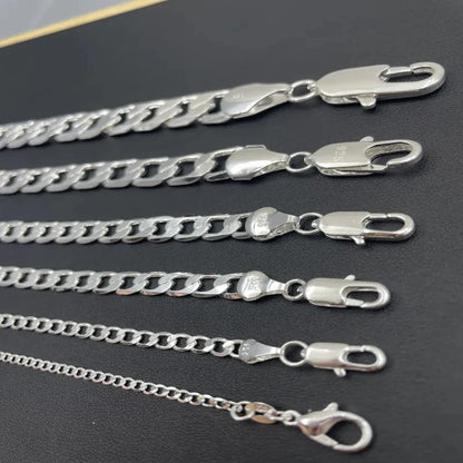 Men’s 925 Sterling Silver Necklace – 2mm to 12mm, 40–75cm Chain with Lobster Clasp, Unisex Fine Jewelry